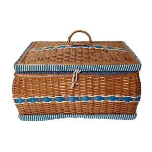 Vintage Sewing Basket Whicker Rattan Box Mid-Century‎ MCM Czech
